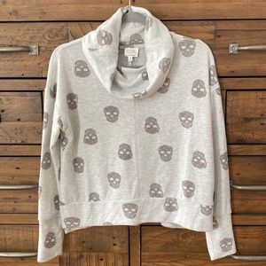 Skull Light Gray Turtleneck Sweater